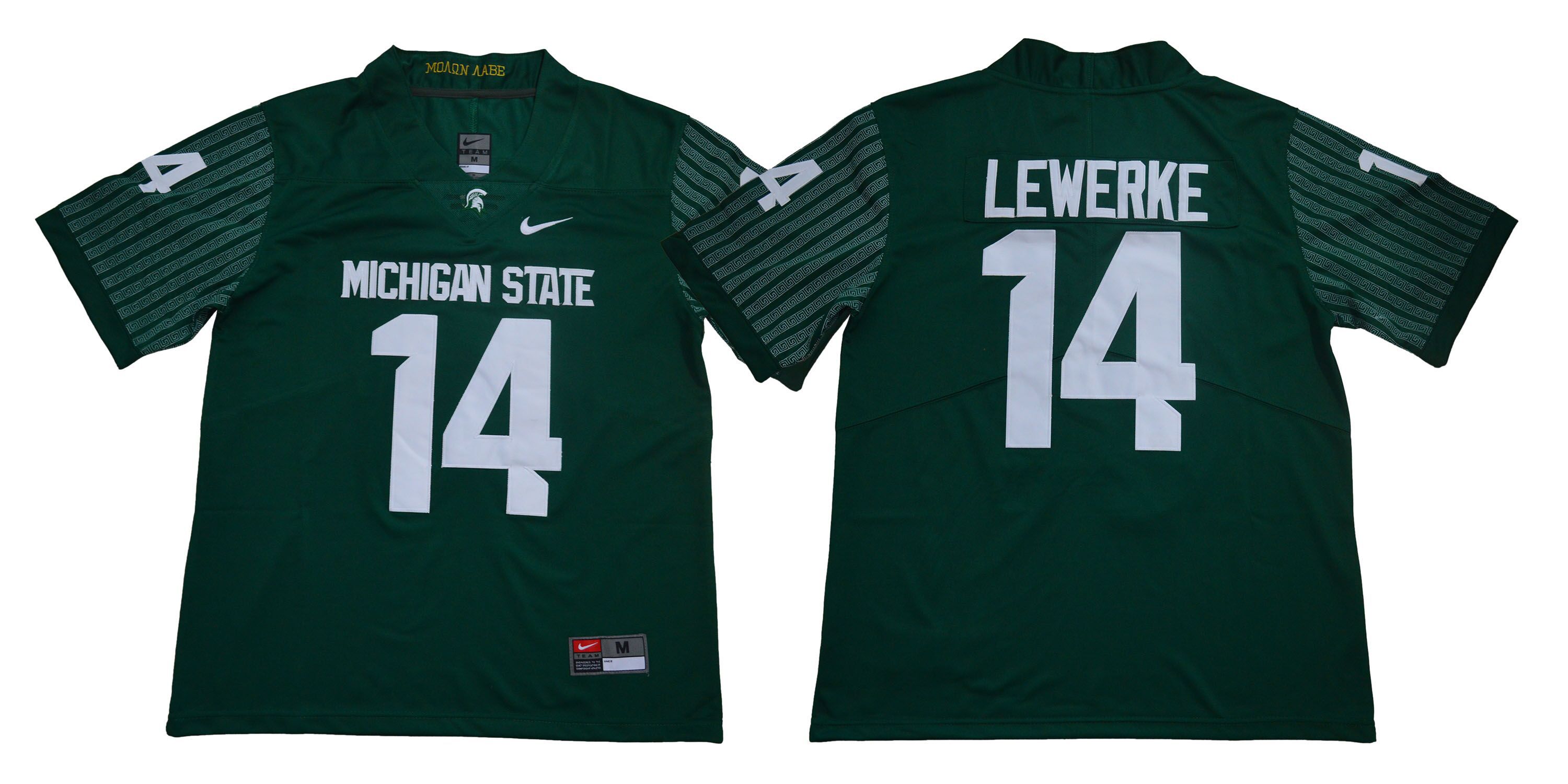 Men Michigan State Spartans #14 Lewerke Green Nike NCAA Jerseys